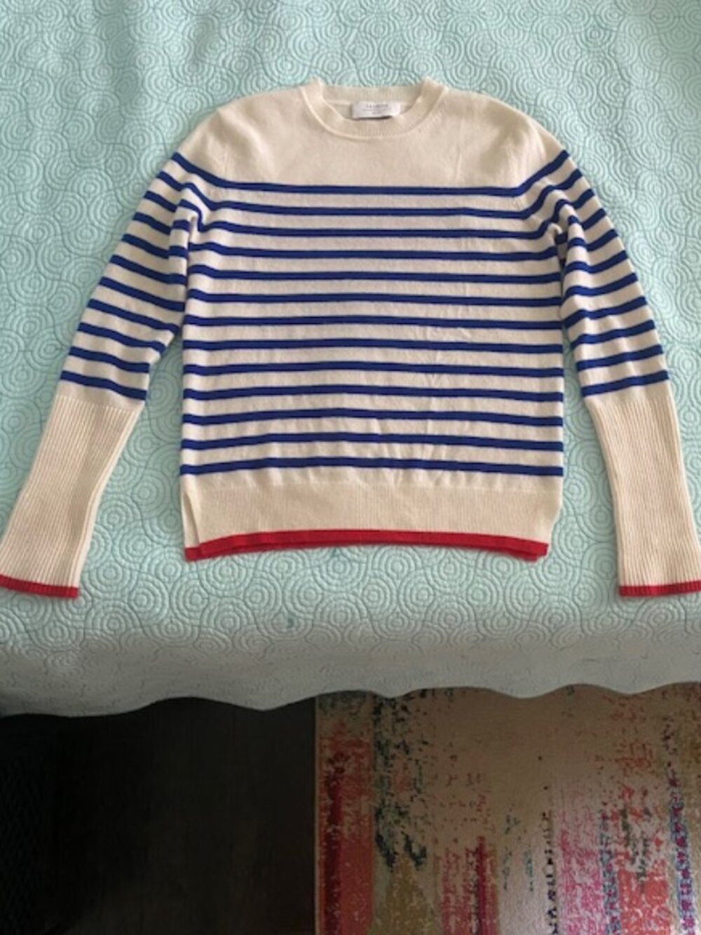 La Ligne Lean Lines 100% Cashmere Sweater in Size XS Cream, Blue & Red